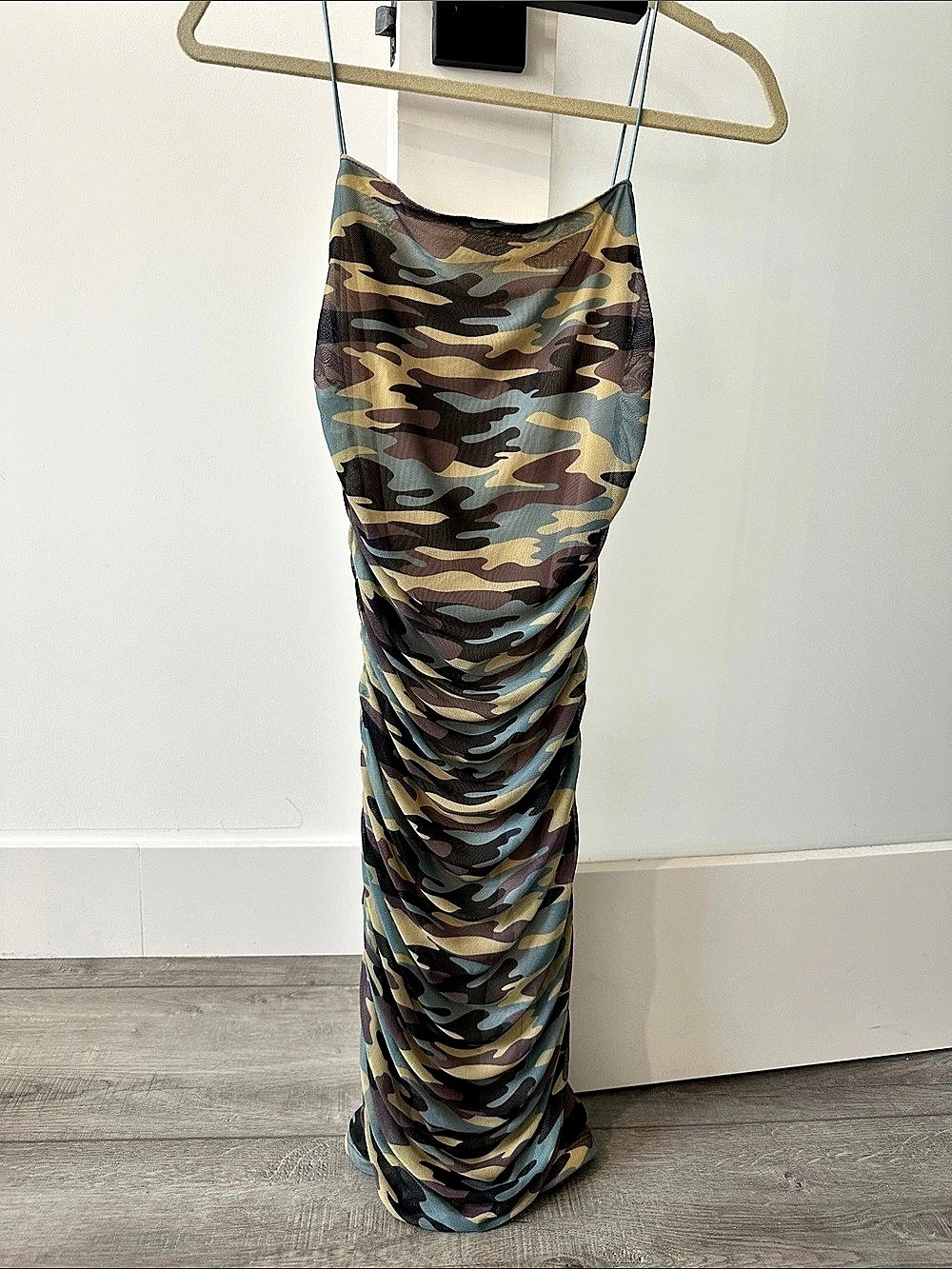 Sandy Liang Women's Camo Ruched Midi Dress Size XS